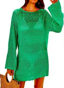 Women Crochet Swim Cover Up Mesh Knit Beach Dress Vacation Outfits M like new