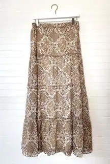 Boho Snake Print Tiered Maxi Skirt