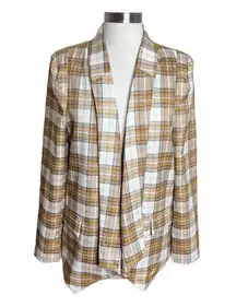 Greylin Open Blazer Womens Small Gold Shimmer Plaid Academia