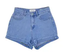 PacSun Mom Shorts Medium Wash Blue Denim Cuffed High Waisted Jean Short Size 25