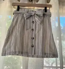 Striped Button Skirt with Bow 