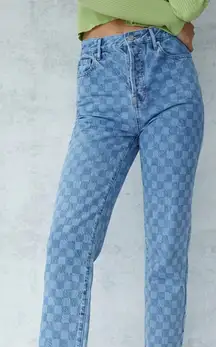 Eco Checkerboard High Waisted Straight Leg Jeans