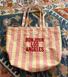 Sezane Pink Stripe Bonjour Los Angeles Tote Bag
