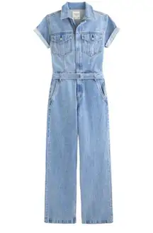 Abercrombie & Fitch 90s‎ Relaxed Cinched Waist Blue Denim Jumpsuit Sz XL