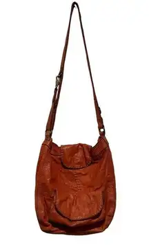 LUCKY BRAND LAMB LEATHER BOHO BURNT ORANGE STITCHED DETAIL  BAG