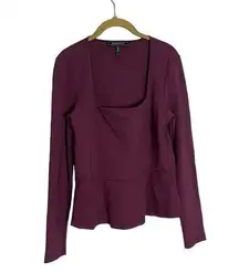 Bcbgmaxazria Purple Plum Square Neckline Long Sleeve Mini Peplum Blouse Large