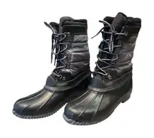 Lands End Womens 502432 Lined Winter Duck Boots Mid Calf Lace Up Black‎ Gray 11
