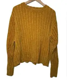 Ava & Vic Chenille Sweater Scallop Hem Golden Yellow Size X EUC