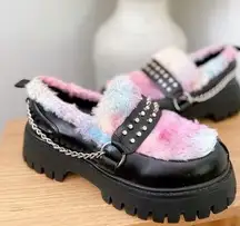 Dolls Kill Koi Studded Furry Oxfords Size 6 Rainbow Platform Y2K Goth Punk‎