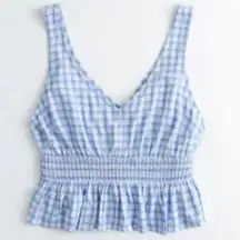 Hollister NWT  Smocked Waist Blue Gingham babydoll Tank Top