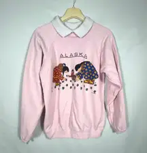 Vintage Alaska Graphic Sweatshirt Pink Crewneck Peter Pan Collar