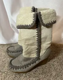 Vintage American Eagle Y2K Crochet Moccasin Wedge Boots Size 6.5