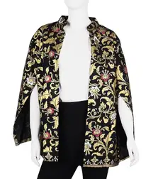 Jovie Black Hibiscus Motif Printed Batik Capelet Outerwear