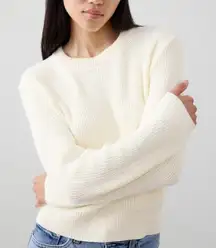 Banana Republic Textured Crewneck Pullover Sweater Snow Day White Medium