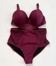 [Swimsuits For All] Mesh Panels Maroon Cut Out One Piece Swimsuit Sz 18 D/DD