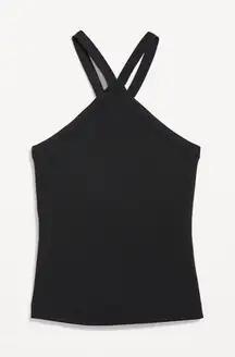 Old Navy Ribbed Fitted Halter Tank Top Women XL Black W/ Built-in Bra Brami