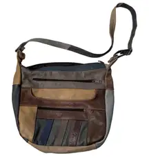 VTG Genuine Leather‎ Colorblock Crossbody Bag Patchwork Purse Retro Boho