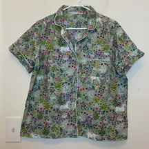 PRINTFRESH Unicorn’s Garden Short Sleeve Button Down Cotton Pajama Top Medium