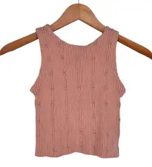 Stories Blush Pink Textured Floral Crop Top size Small Sleeveless Ribbed