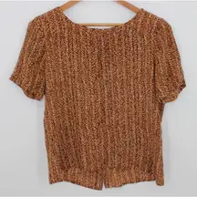 Vintage Evan-Picone Silk Blouse Artsy Office Brown Geo Print Button Back‎ Size 8
