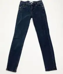 Zara Womens Jeans Black US Size 4 Skinny Denim Dark Wash Button Zip