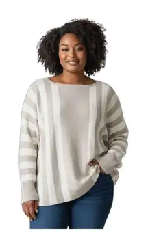 Cyrus Women's White & Gray Striped Dolman Sleeve Pullover Sweater Plus Size 3X