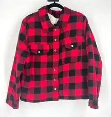 Lucky Brand Women's‎ Sherpa Buffalo Plaid Flannel Shacket Jacket Red Black Large