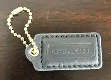COACH Grey Leather Key Fob Bag Charm Keychain Gold Chain Hang Tag