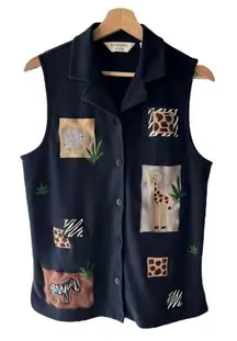 Bechamel Zoo Animal Sleeveless Button Up Polo Tank - Black‎ 100% Cotton