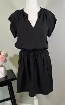 Bella Dahl Frayed Smocked Waist Dress M Black‎ Adjustable Waist