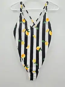 No Boundaries Black White Lemon One Piece Bathing Suit Swimwear Large