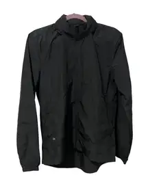 Black Zip-Up Jacket w/ Hidden Hood & Zip Pockets (Size S)