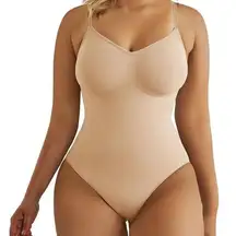 SHAPERX Sz S M Bodysuit Tummy Control Shapewear Full Body Nude Beige STYLE 5213
