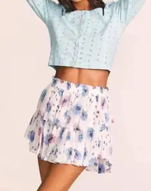 LoveShackFancy Flower Pattern Ruffle Mini Skirt in Deep Cotton Candy