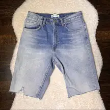 Zara Light Wash Distressed Denim Bermuda Shorts