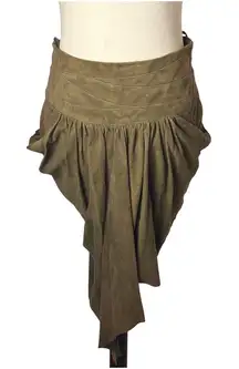 Altuzarra Skirt Women 6 Olive Green Suede Leather High Waist Draped‎ Asymmetric
