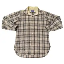 Vintage 70s  Wool Brown Flannel Button Up Long Sleeve T-shirt