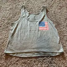 Fifth Sun Gray Sleeveless Tank Top American Flag Pocket Size Small