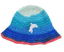 Crochet Dolphin Bucket Hat Adult MEDIUM Size Sun Brim Blue/Pink Beach Vacation