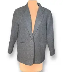 Vintage Hunt Club Jacket Oversized Gray One Button Merino Wool Blazer Petite