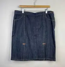 Vintage Y2K  Dark Wash Utility Denim Jean Skirt Classic Knee Length womens 12