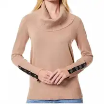 Melissa Paige Plus Contrast-Cuff Cowlneck Sweater Small