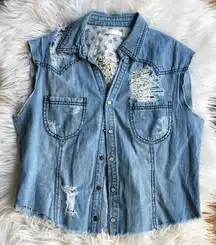 Millau Distressed Denim Vest