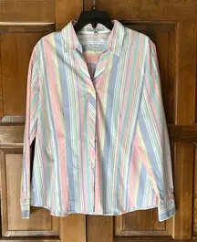 Foxcroft Womens Plus 16 Wrinkle Free Fitted Button Up Shirt Striped Top Colorful