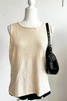 Beige Sequin Tank‎ Top, Y2K, Glam, 2000s, Going Out Top, XL, Indie Sleaze