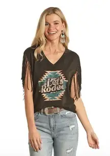 Rock & Roll Cowgirl  Ladies Lets Rodeo Black Tank Top Shirt T49T3041, Sz M