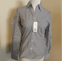 LISSEO Long Sleeve Button Down Shirt Black White Striped Made in Japan Women's S