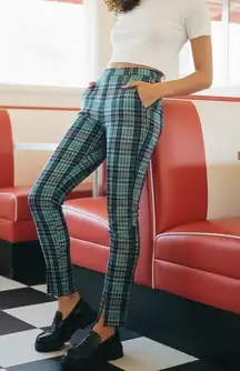 Urban Outfitters Plaid High Rise Skinny Pants Womens 4 Green Plaid Split Hem 90s