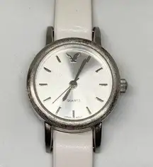 American eagle women’s watch 23mm silver tone dial white leather band running