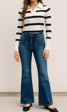 American Eagle Super Hi-Rise Flare Jeans Women’s 12 Long | New Preppy Wide Leg